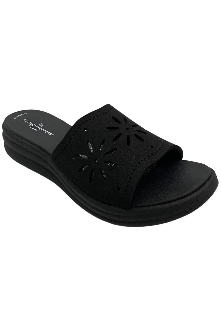 Clarks Women's Drift Floral Slip On Wedge Sandals Black - Medium
